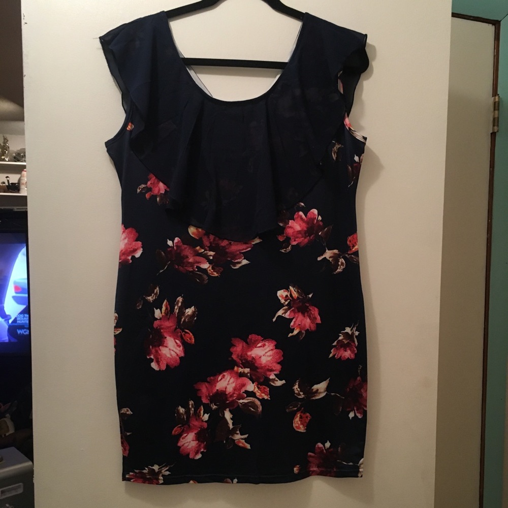 Blue floral cocktail dress